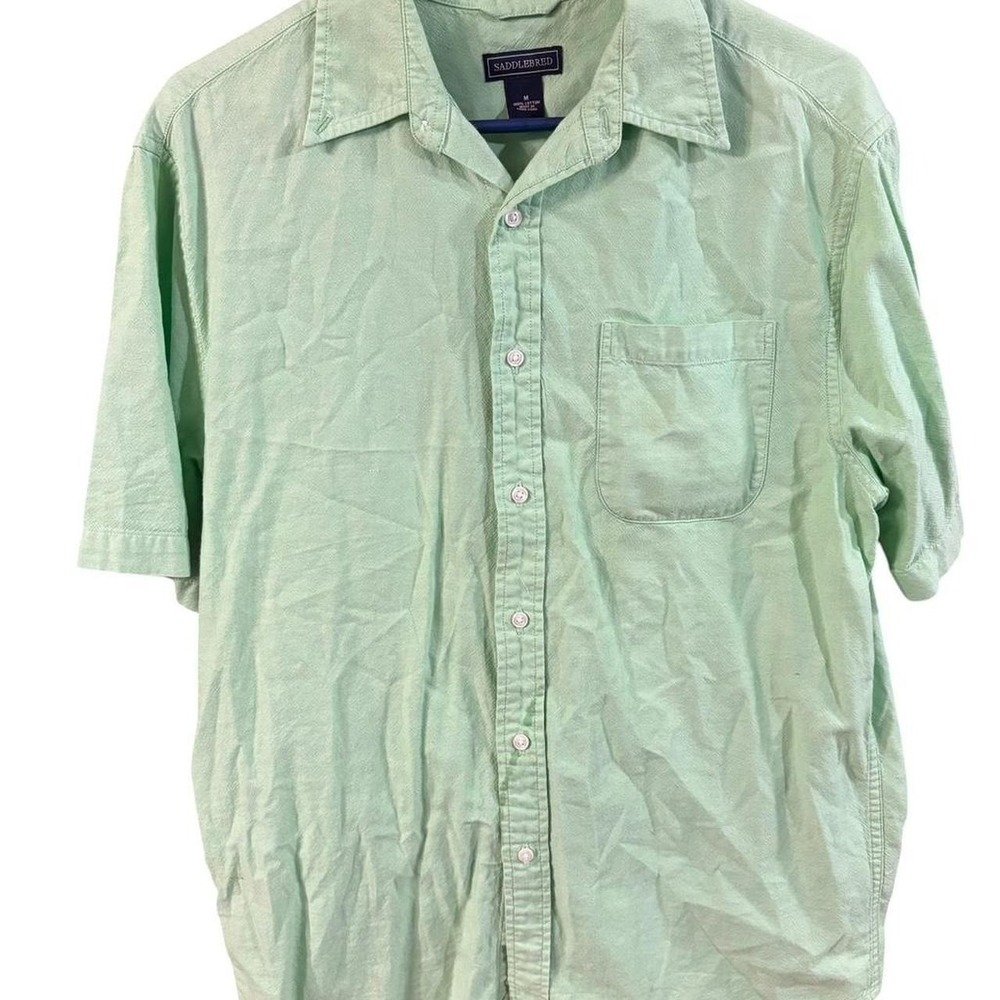 Saddlebred Mens Mint Green Short Sleeve Button‎ Down Shirt Cotton Size M
